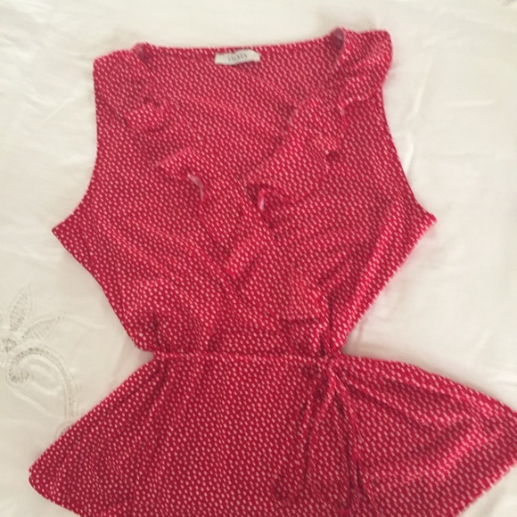Red Polka Dot ruffle sleeveless top by Oasis Sz M - Picture 11 of 12